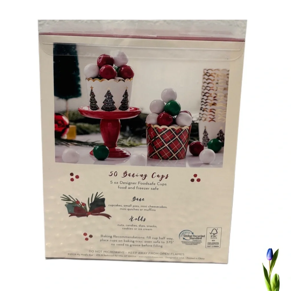 1 Baking Cups My Minds Eye 50 pieces paper goods. cupcakes Christmas tree,tartan